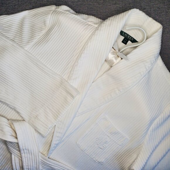 Lauren Ralph Lauren Premium Cotton Waffle Bath Robe in White Size M - Picture 4 of 4